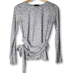 J. Crew Belted Cross Back Long Sleeve Top Gray Size XS